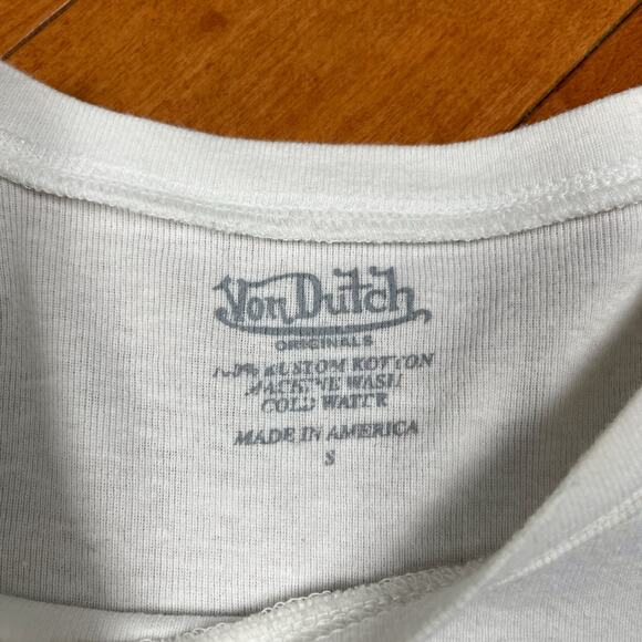 Y2K Von Dutch Logo Graphic Baby Tee White Green Babydoll T Shirt Vintage - Picture 6 of 15